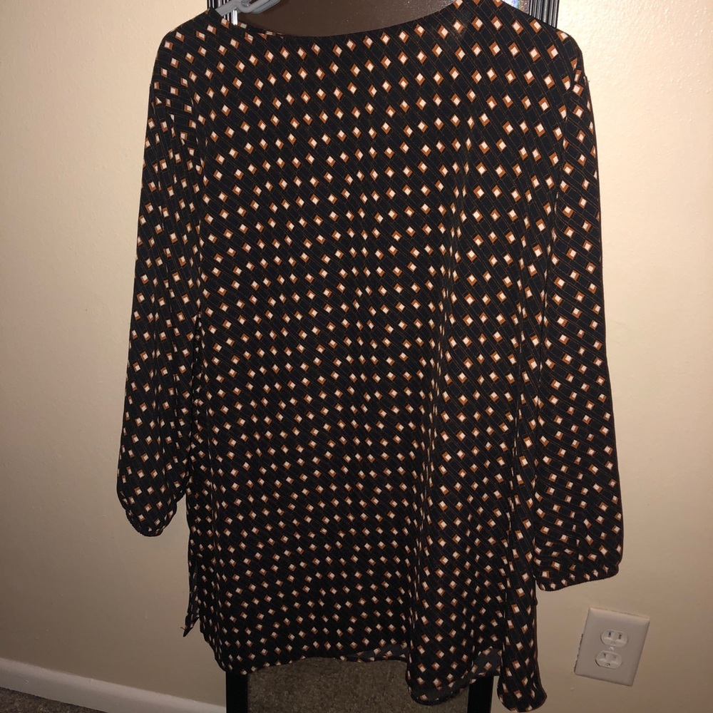 Navy Blue Patterned Blouse